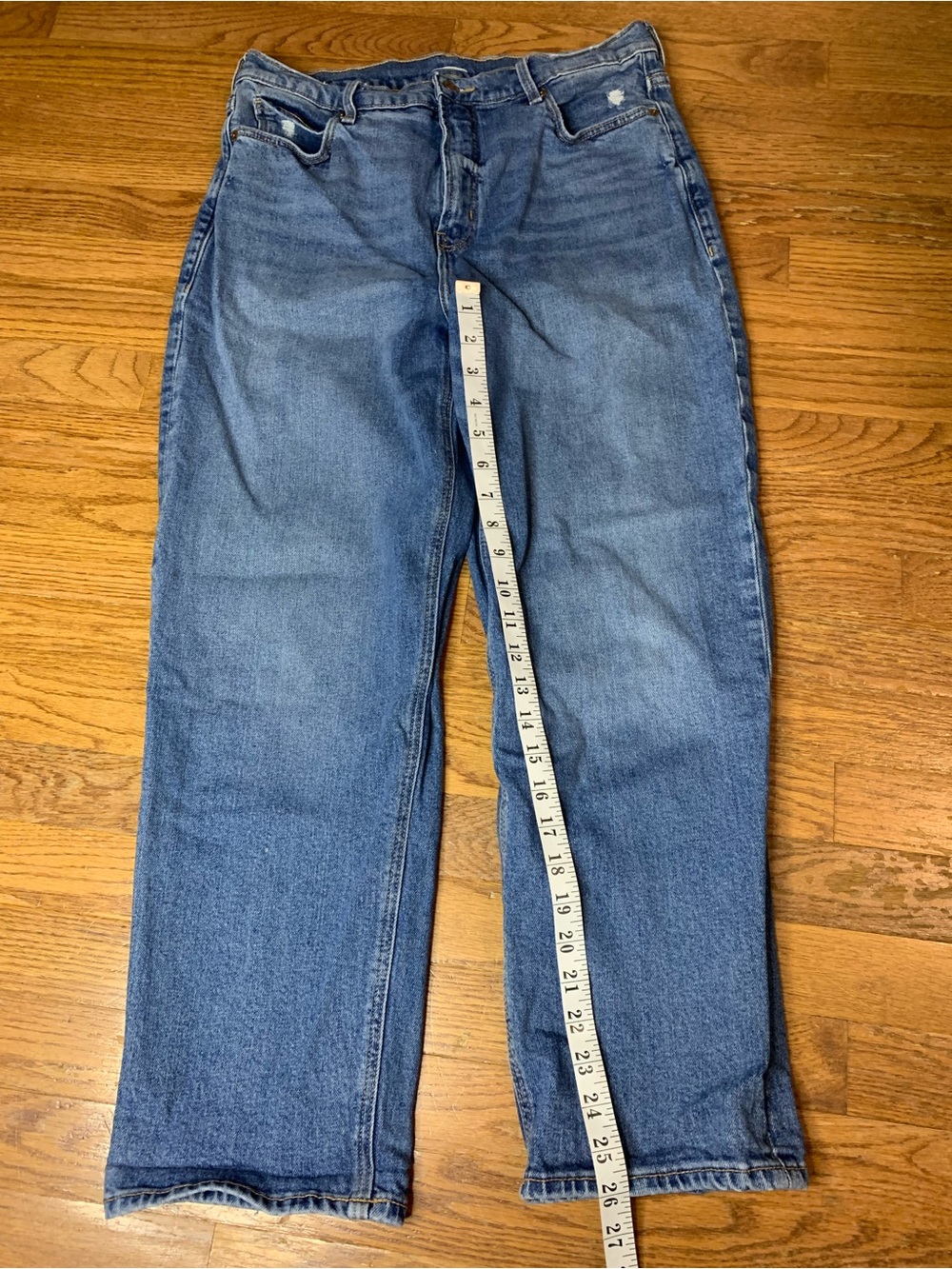 OLD NAVY Blue High Waisted Wide Leg Jeans Size 12 Light Distressing - Picture 6 of 8